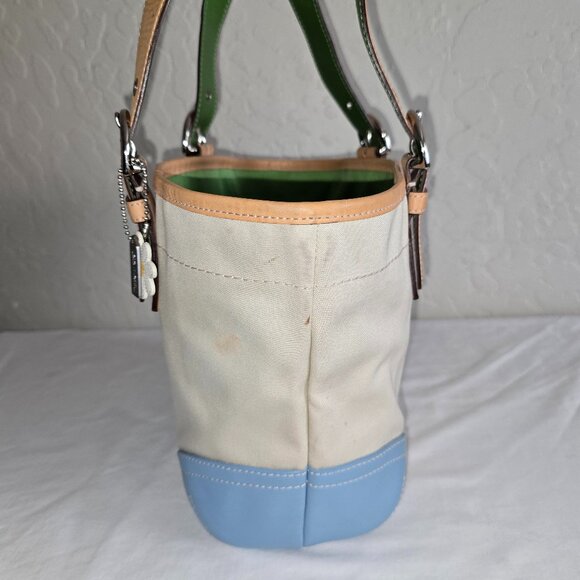 VTG COACH Hamptons Soho Daisy Cabriolet Canvas W/ Blue & Green Leather Tote 4428 - Picture 4 of 15